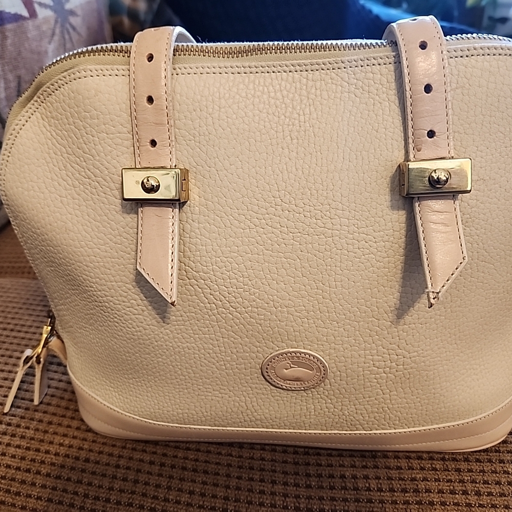 Dooney & Bourke Cream Satchel with Gold Accents
